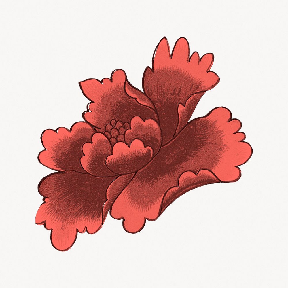 Red flower illustration, vintage Chinese aesthetic graphic