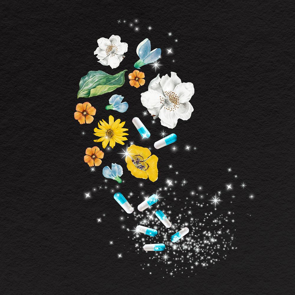 Antidepressants collage element, aesthetic botanical design psd