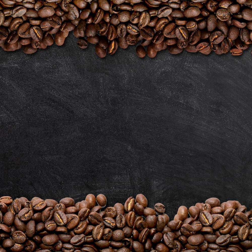 Coffee beans border, black background