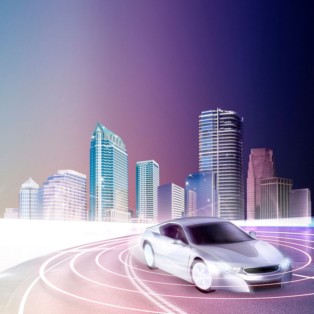 Driverless car, automotive smart technology psd