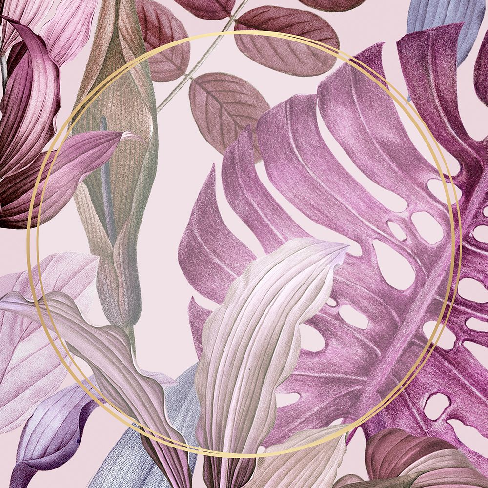 Purple leafy round frame illustration