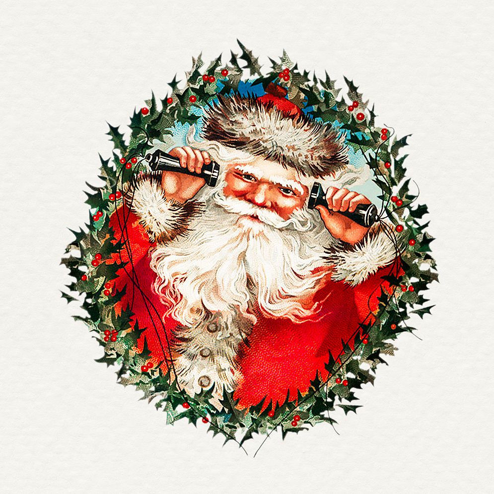 Santa Claus on string phones sticker illustration