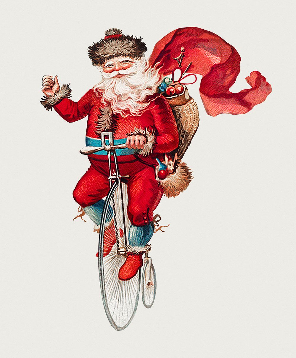 Santa Claus on a penny-farthing sticker illustration