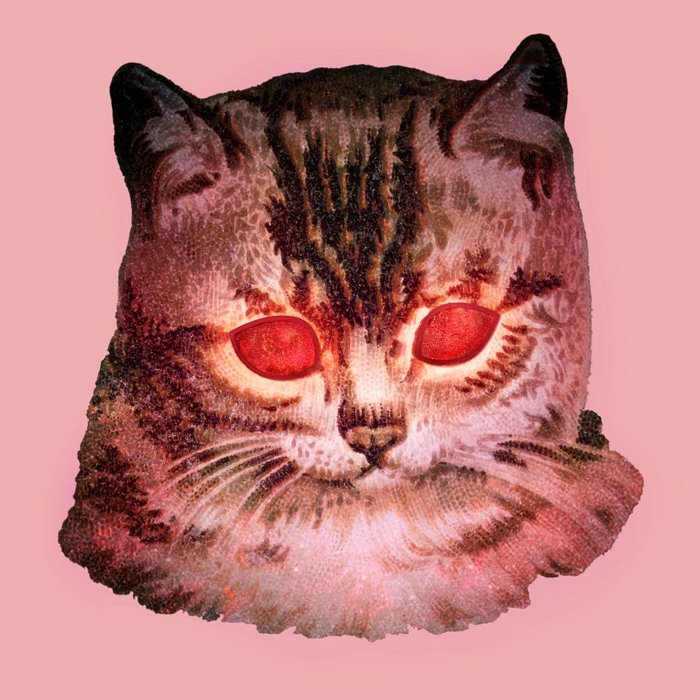 Cat with red laser eyes sticker illustration
