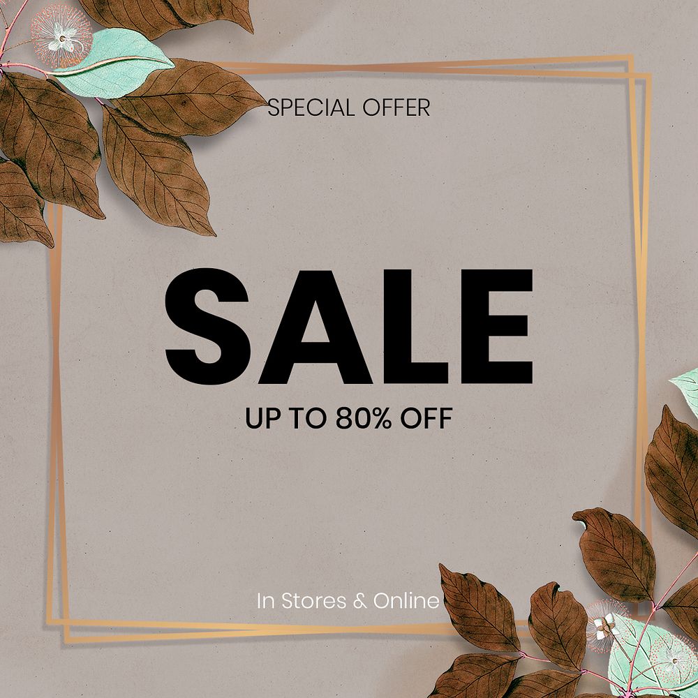 Winter leaves decorated 80% sale banner mockup