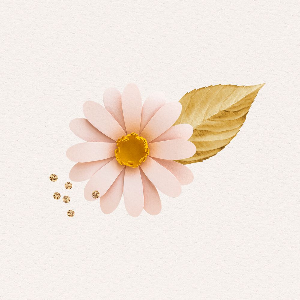 Blooming daisy with a metallic leaf design element illustration