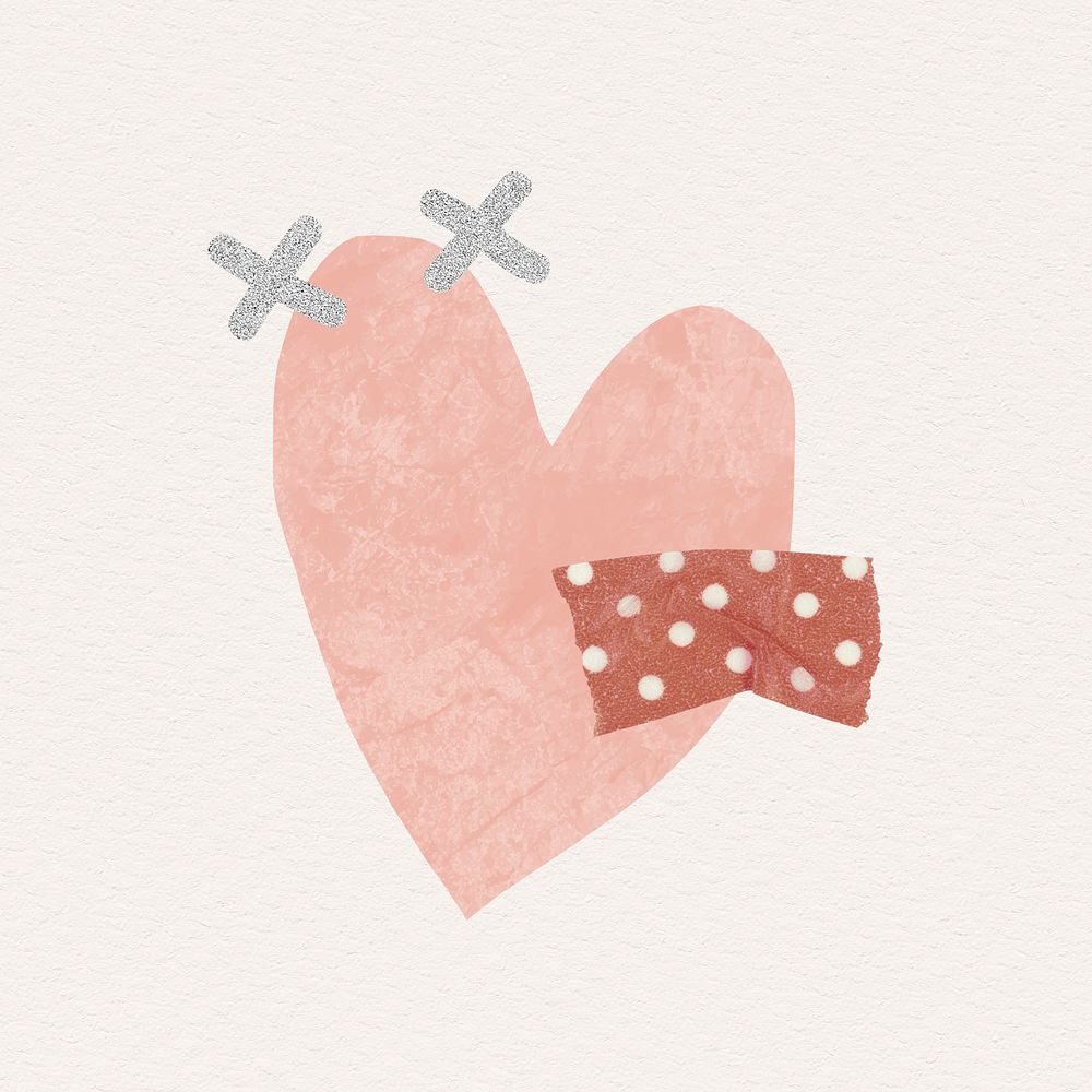 Pink heart with a polka dots tape design element illustration
