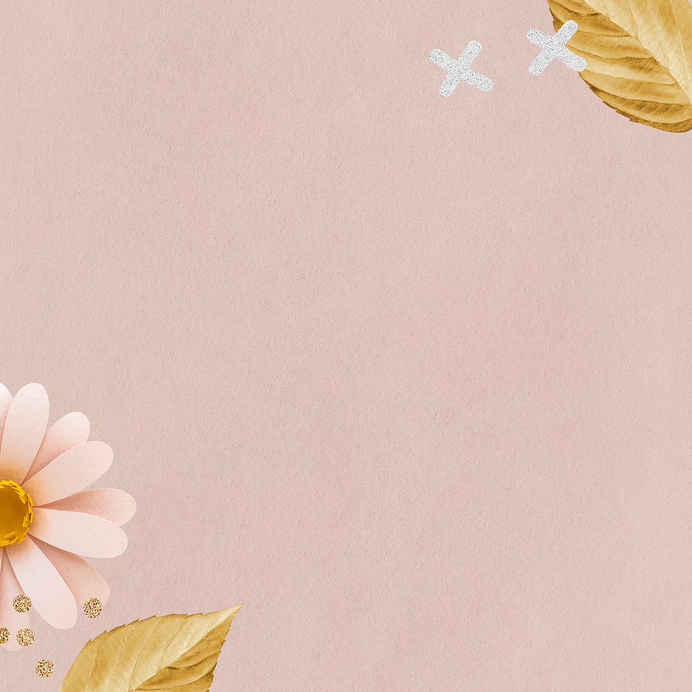 Pink daisy with gold leaves banner illustration