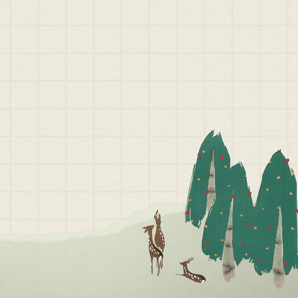 Deer in the forest Christmas banner mockup