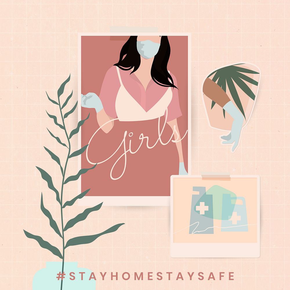 Stay home stay safe during COVID-19 social template illustration