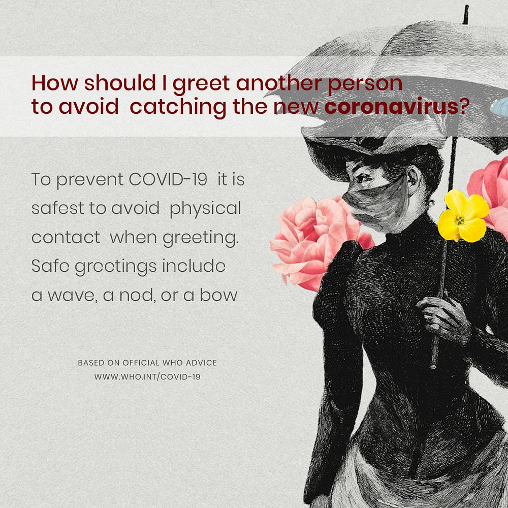 Advice on physical greeting during the COVID-19 pandemic psd mockup social ad
