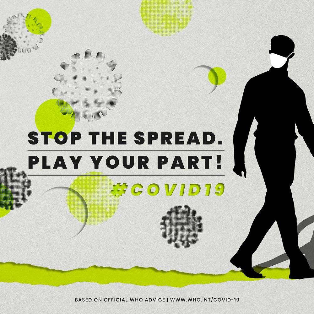 Stop the spread by wearing a mask COVID-19 pandemic advice psd mockup social ad