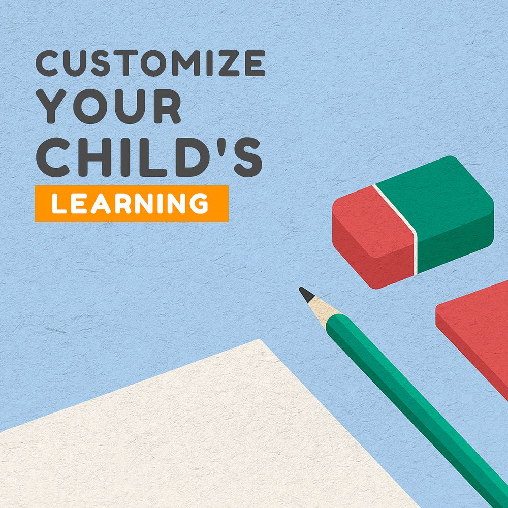 Customize your child's learning social banner template mockup