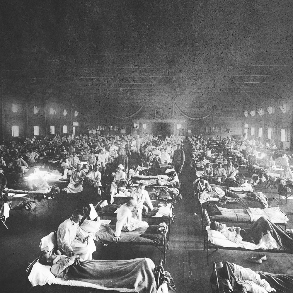 Historical photograph from the Spanish flu pandemic in Europe faded background
