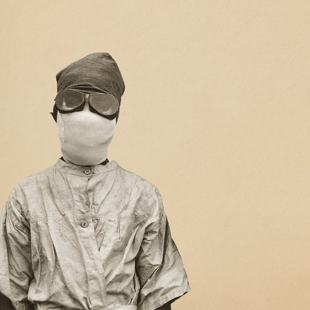 Vintage protective suit from the Spanish flu pandemic background