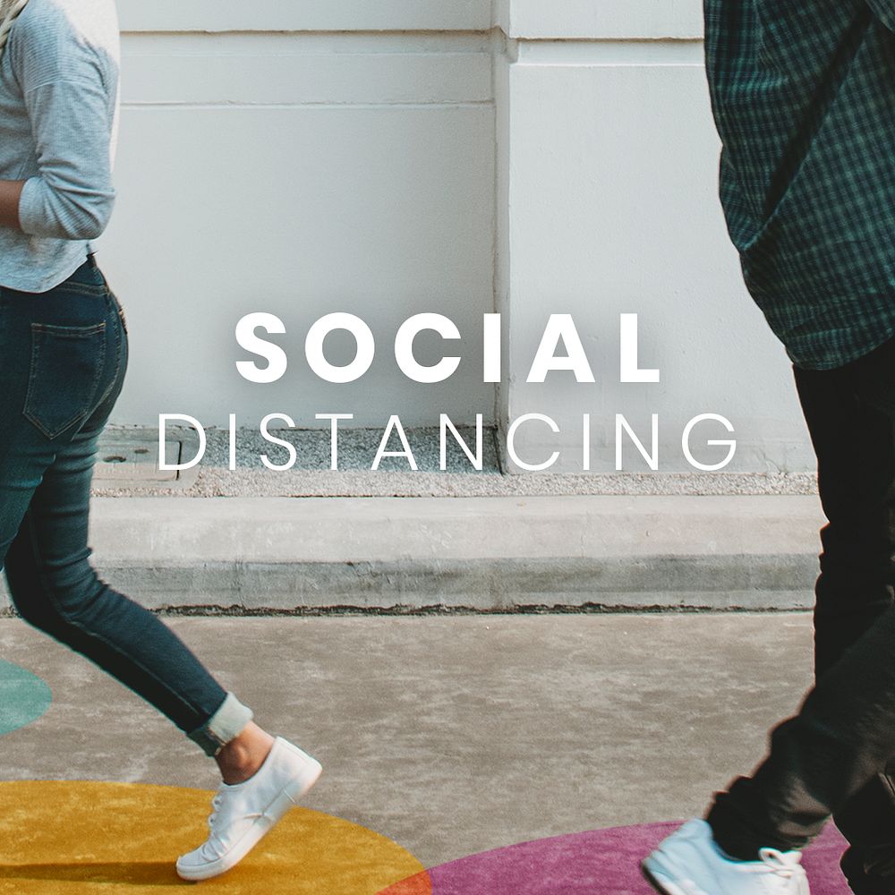 People walking with social distancing in public mockup