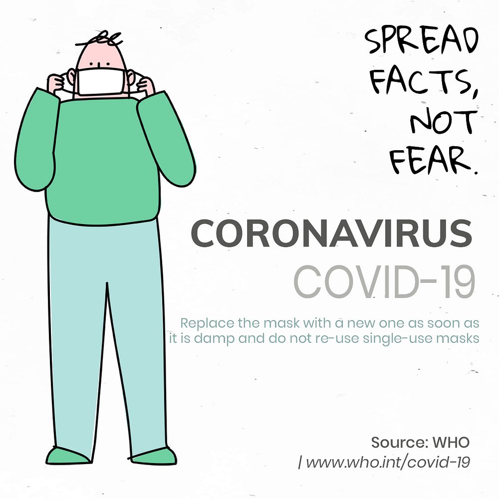 Spread facts, not fear coronavirus pandemic social template source WHO illustration