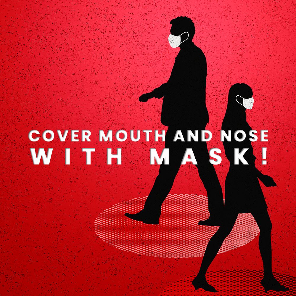 Cover mouth and nose with mask social banner template mockup