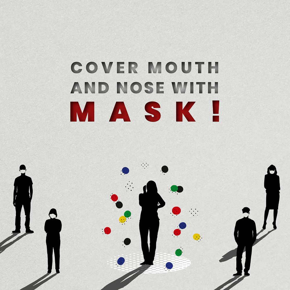 Cover mouth and nose with mask social banner template mockup
