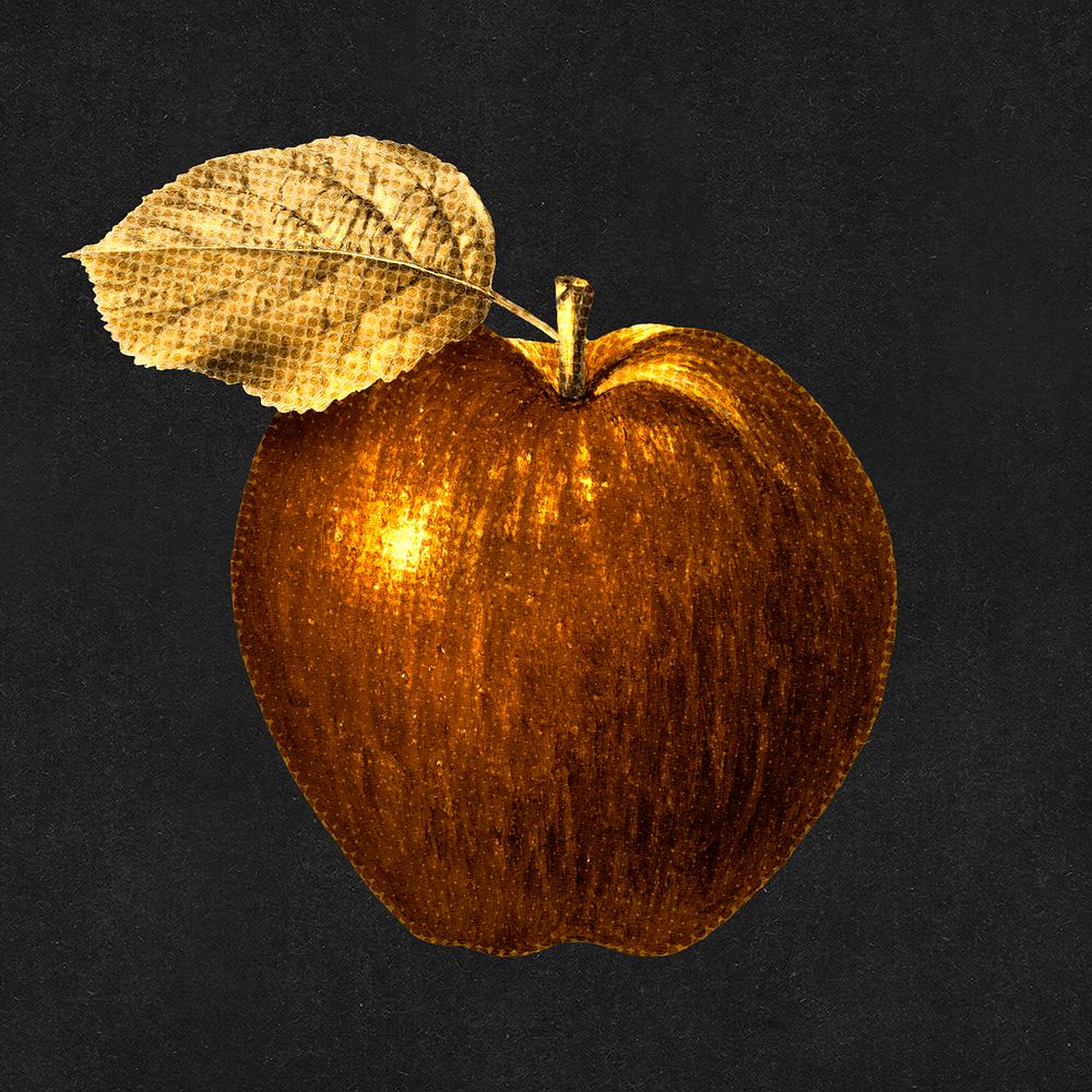 Golden apple on a black background illustration 