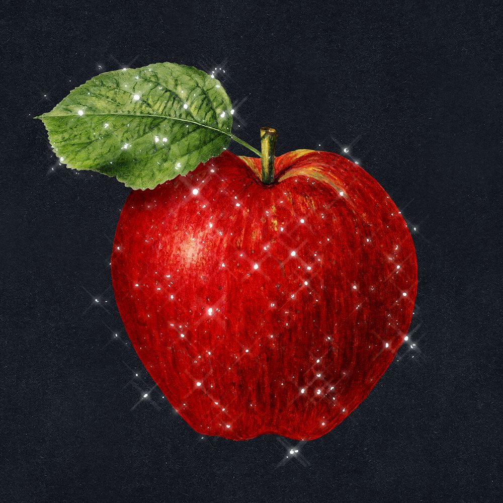 Red sparkling apple sticker illustration