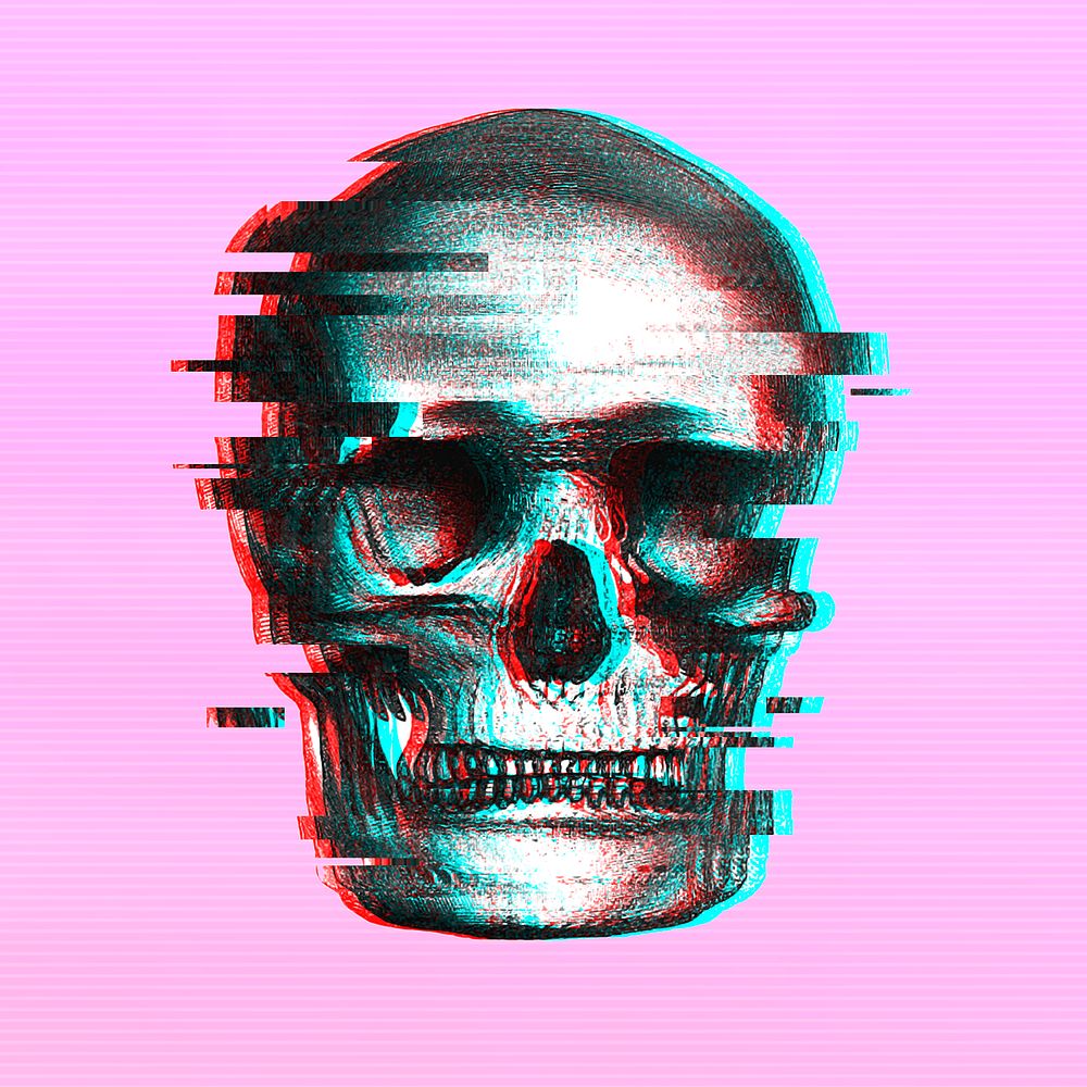 Skull with glitch effect design element