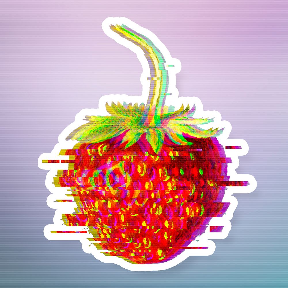 Strawberry with glitch effect sticker with white border
