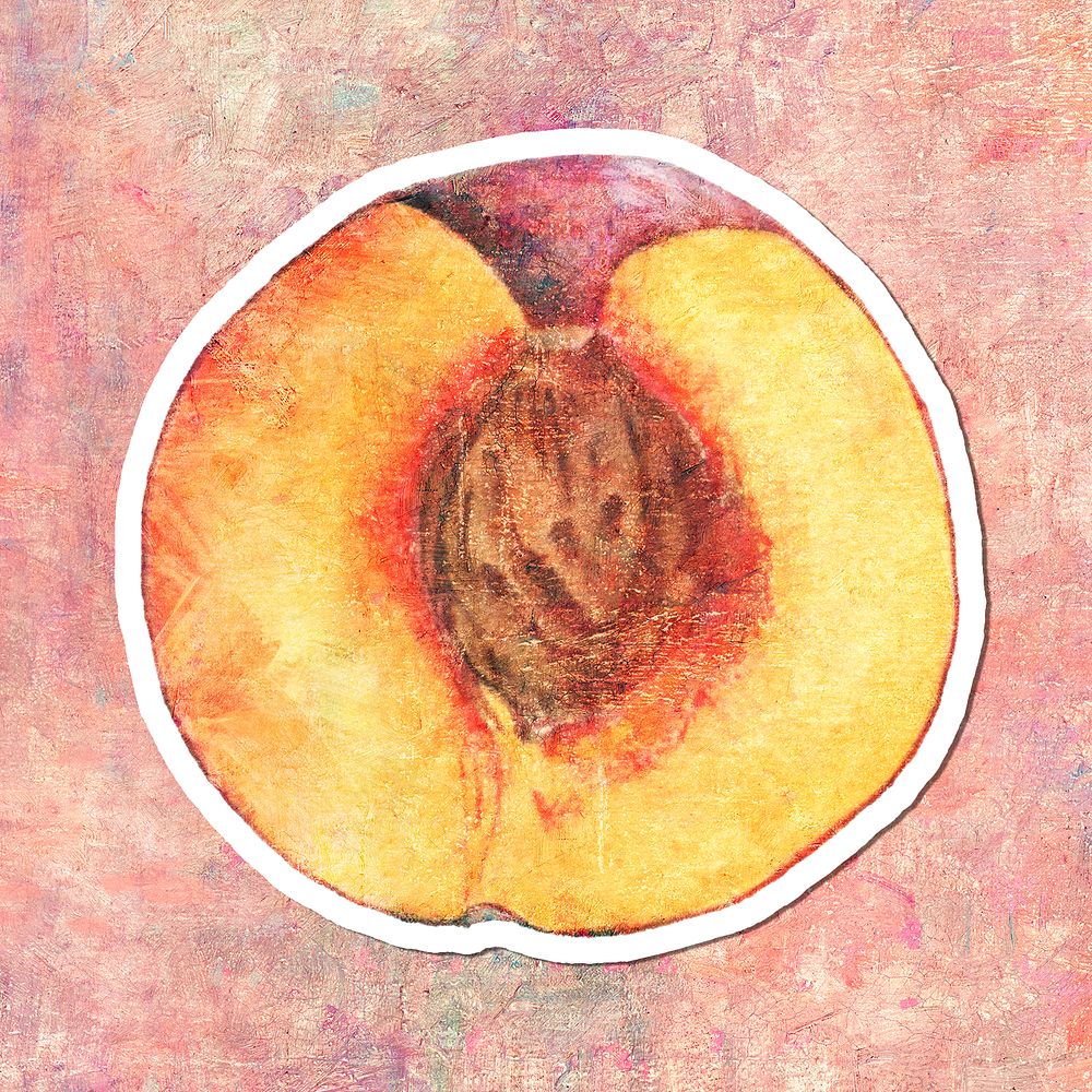 Hand drawn peach acrylic style sticker overlay with a white border