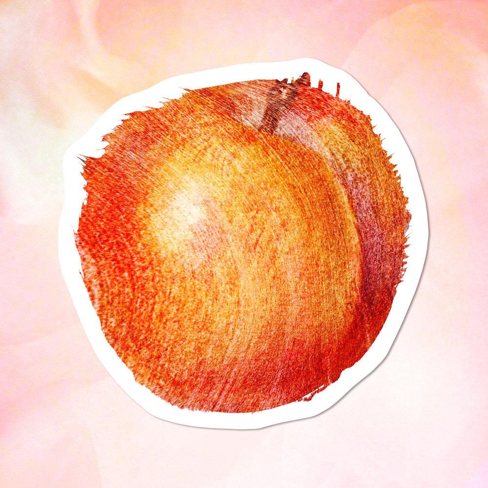 Hand drawn peach brush stroke style sticker overlay with a white border