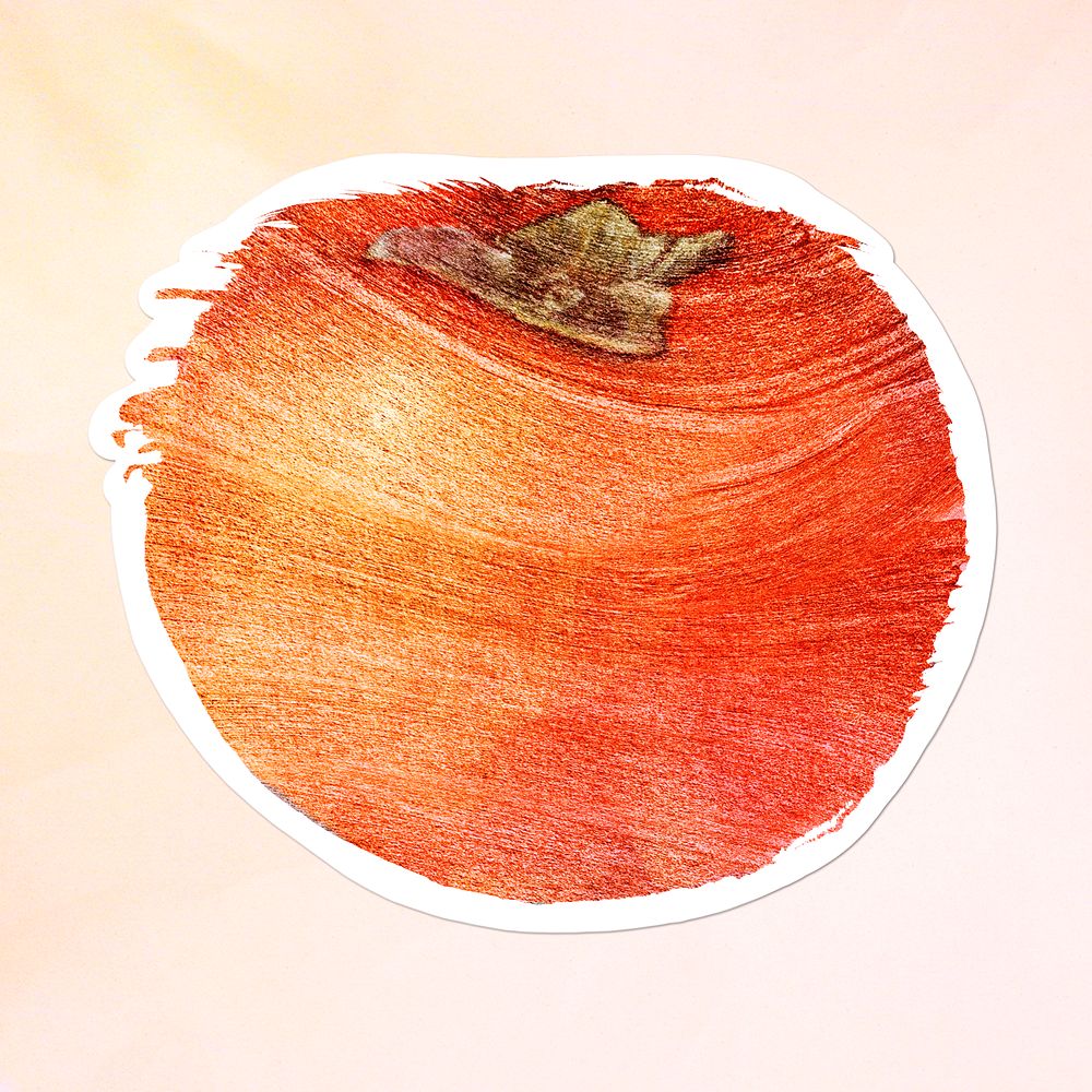 Hand drawn persimmon brush stroke style sticker overlay with a white border