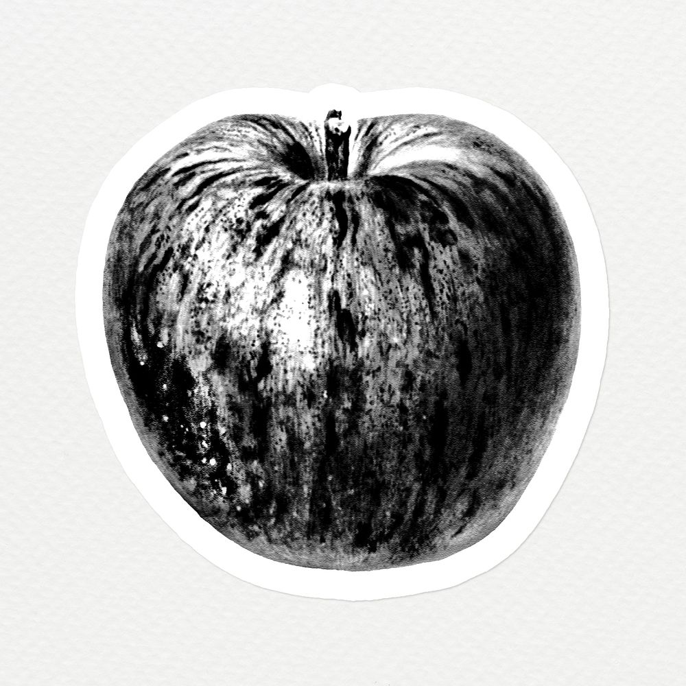 Hand drawn monotone apple sticker design element