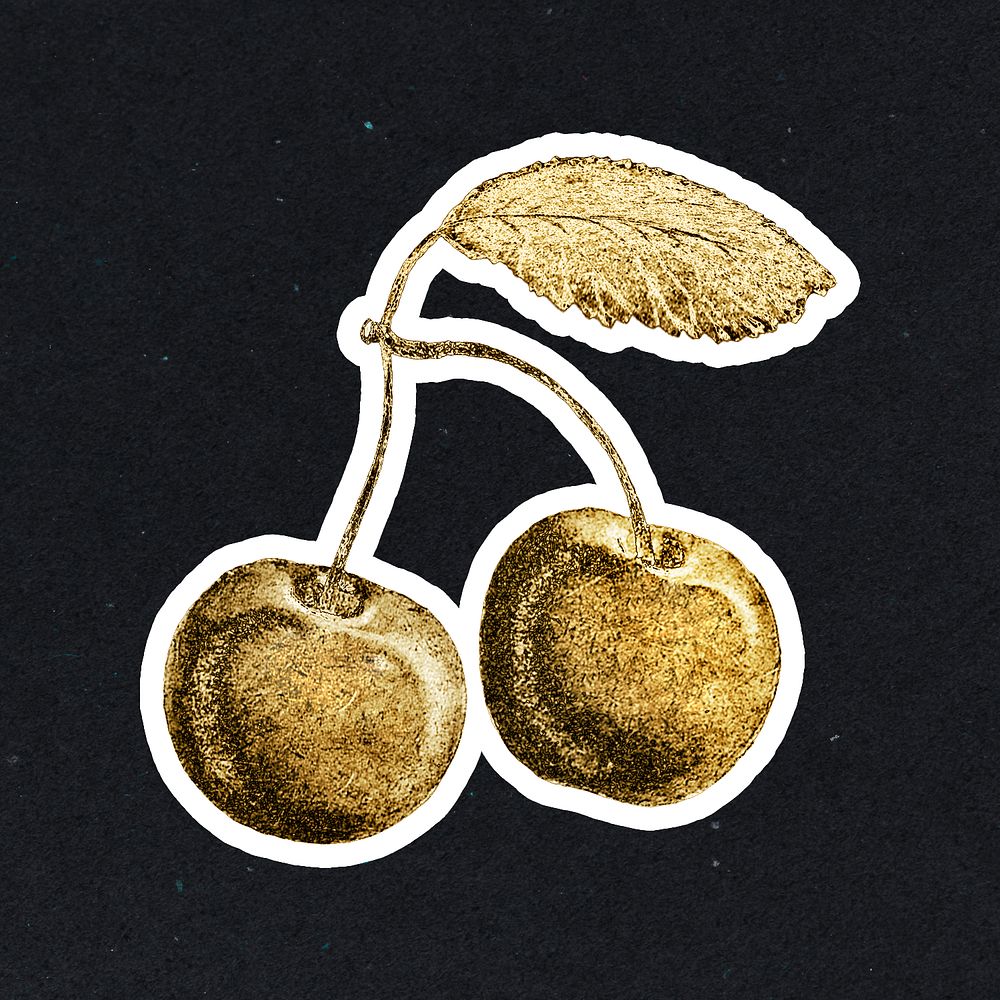 Gold cherry fruit sticker  with a white border