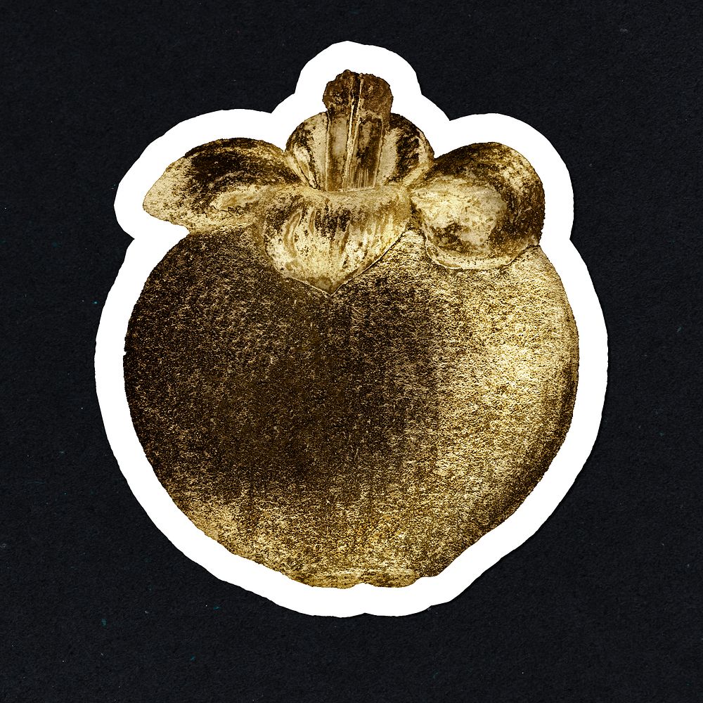 Gold mangosteen fruit sticker with a white border