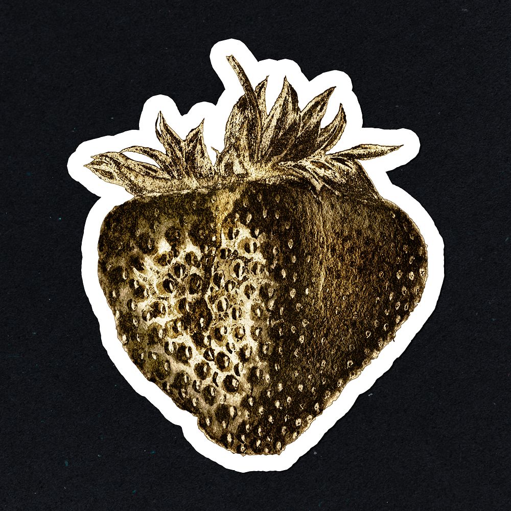 Gold strawberry sticker with a white border