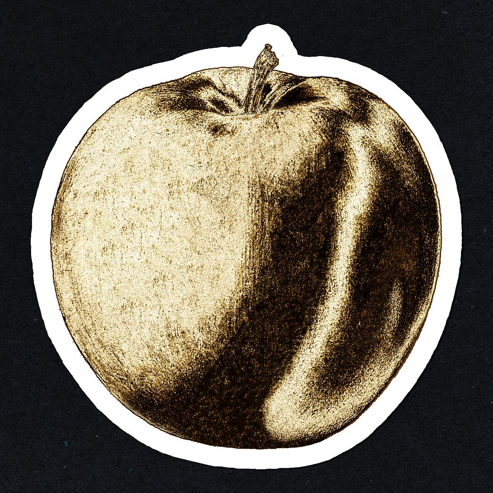 Gold apple fruit sticker with a white border