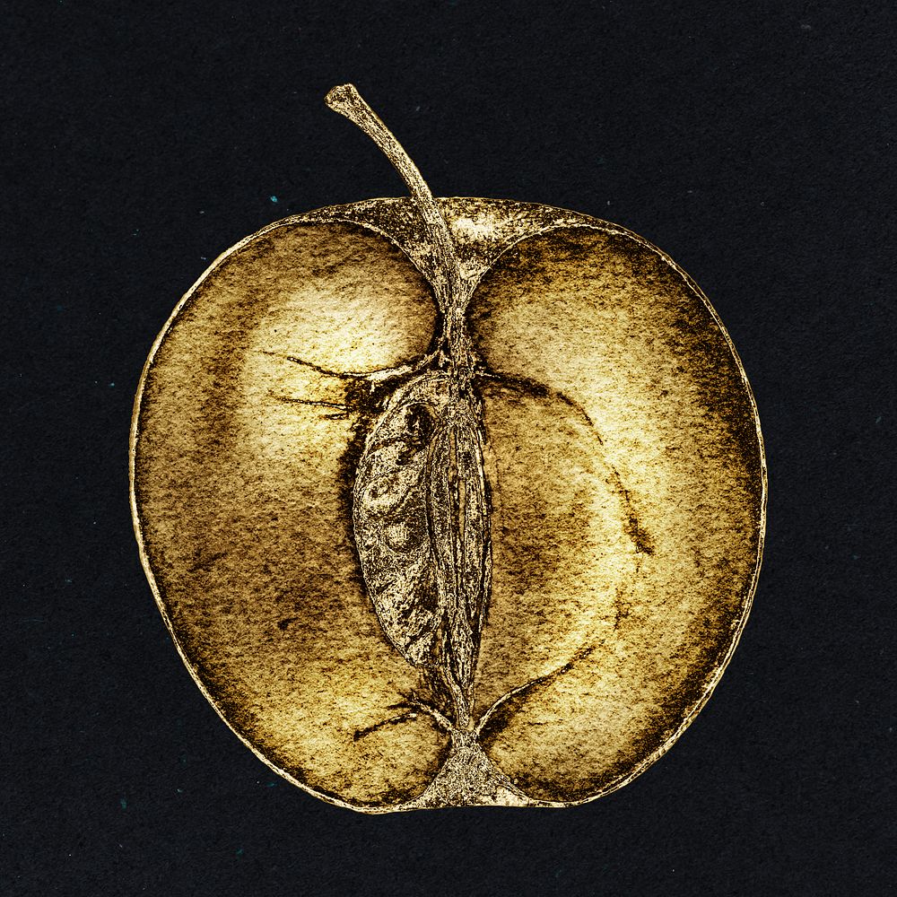 Gold apple cut in a half sticker design element