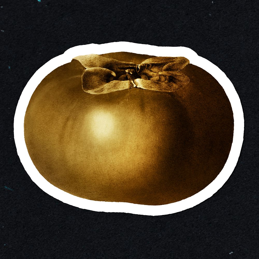 Gold persimmon fruit sticker with a white border