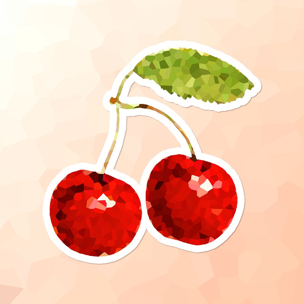 Red cherries crystallized style sticker illustration