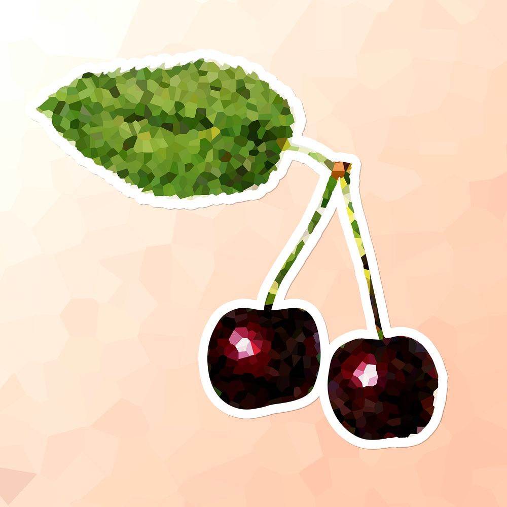 Black cherries crystallized style sticker illustration
