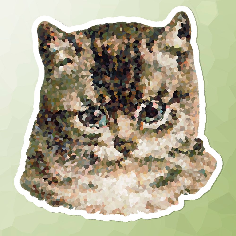 Crystallized style cat illustration with a white border sticker