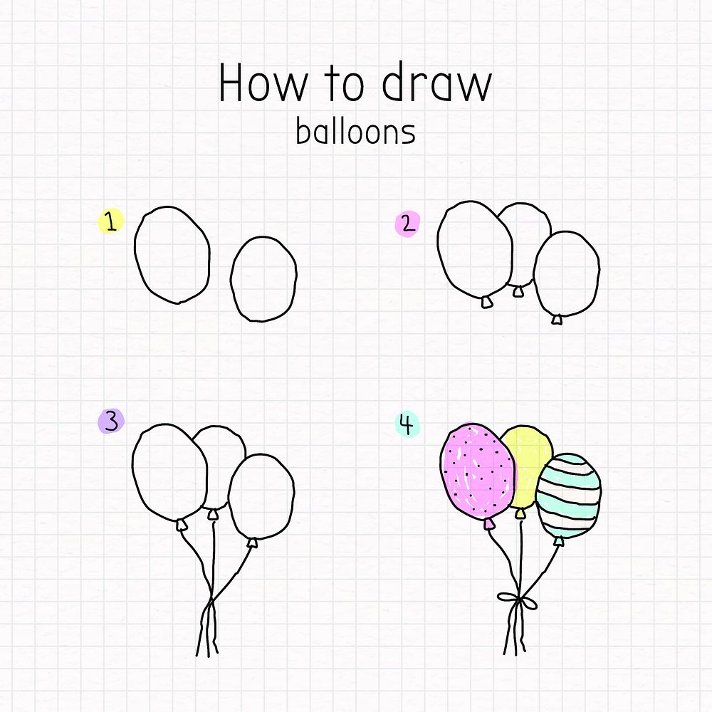 How to draw balloons doodle tutorial vector