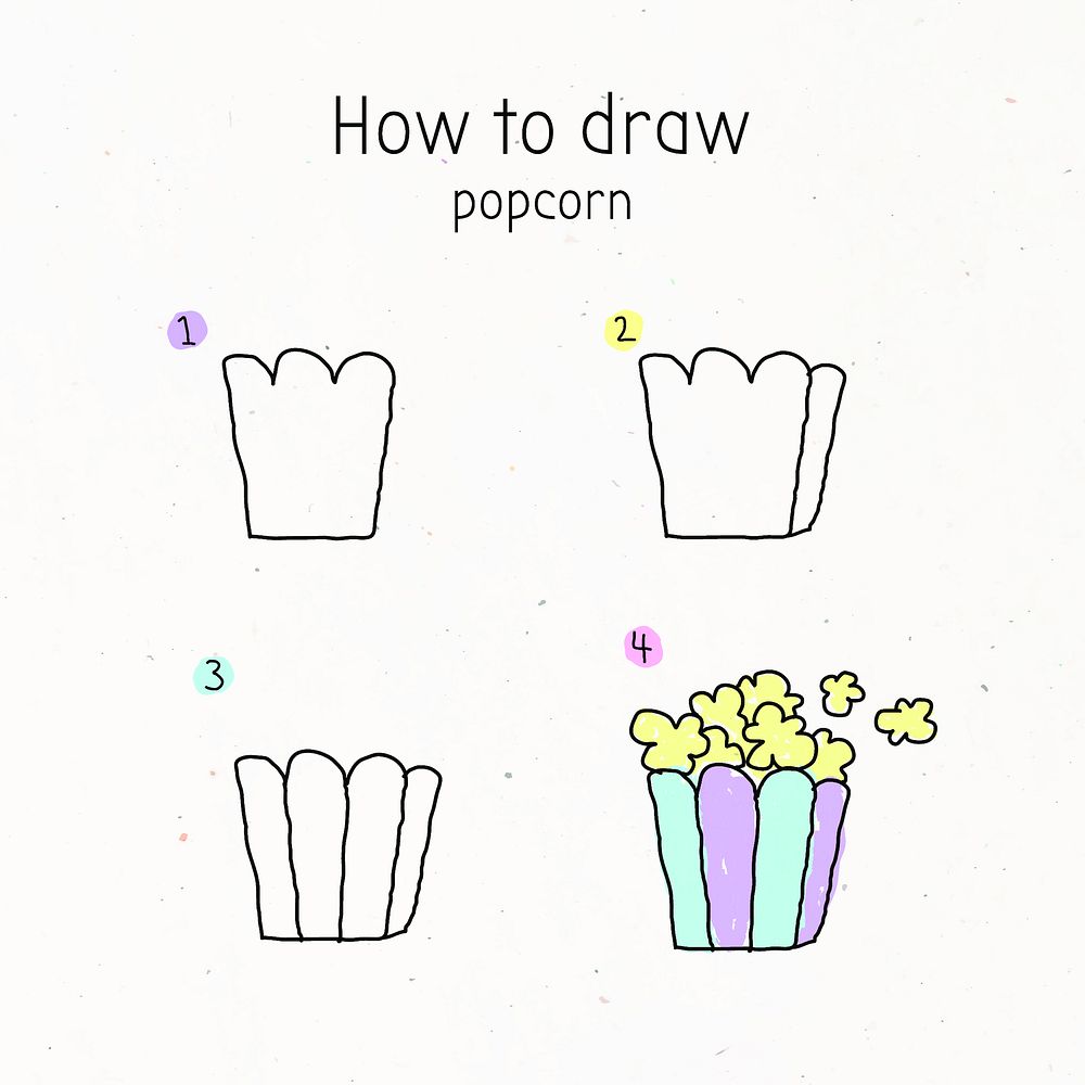 How to draw popcorn doodle tutorial vector
