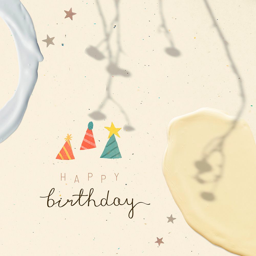 Pastel yellow psd Happy birthday modern abstract template
