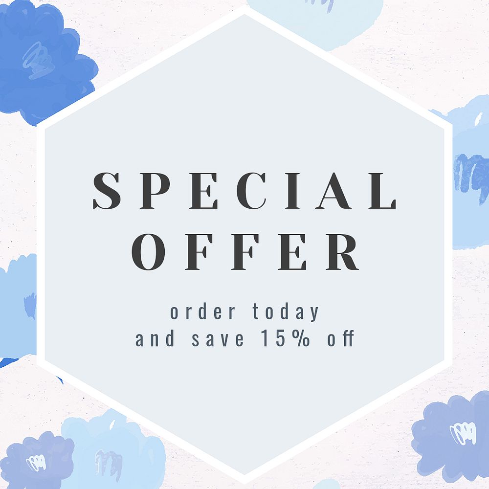 Special offer text promotion floral frame psd