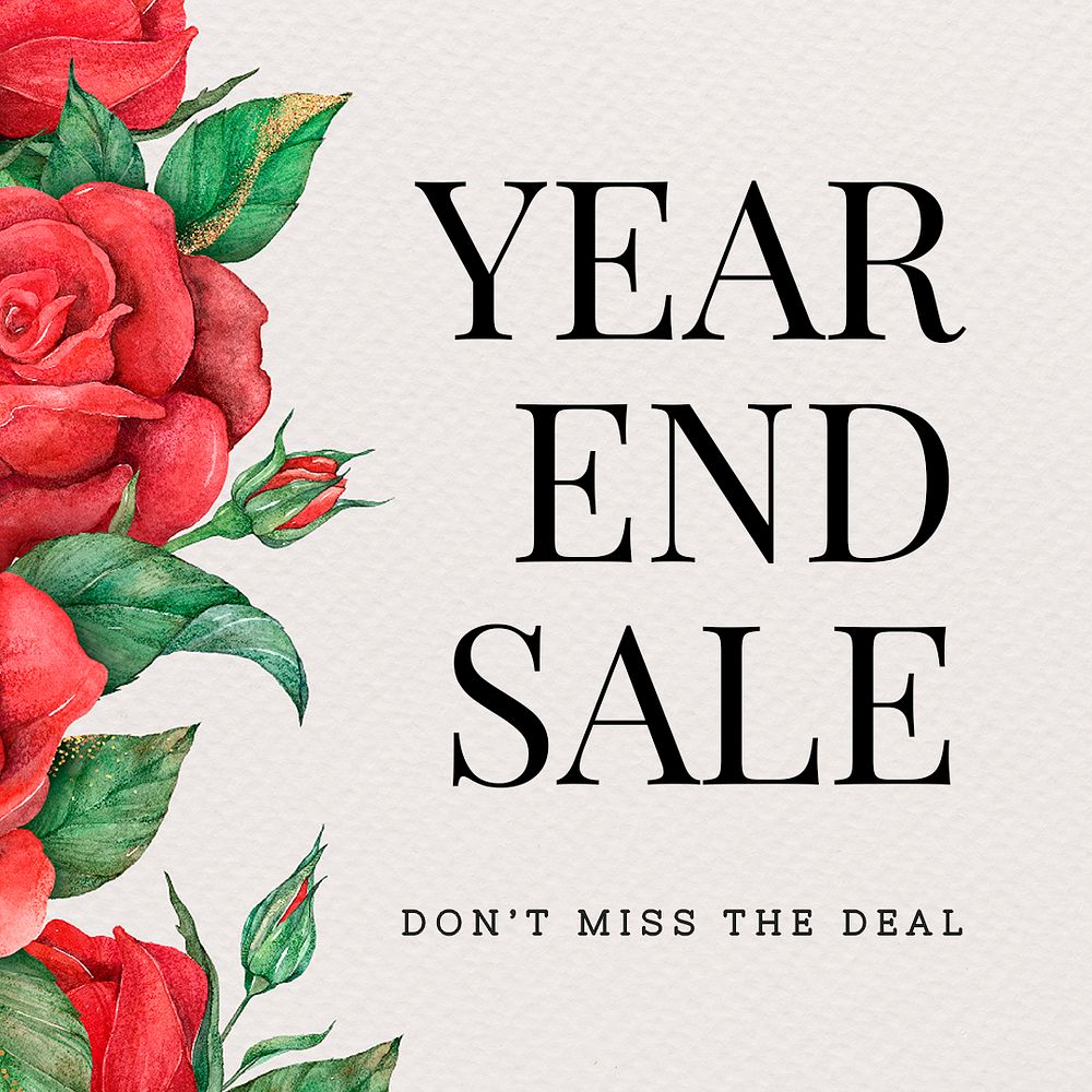 Red rose editable template psd with year end sale text