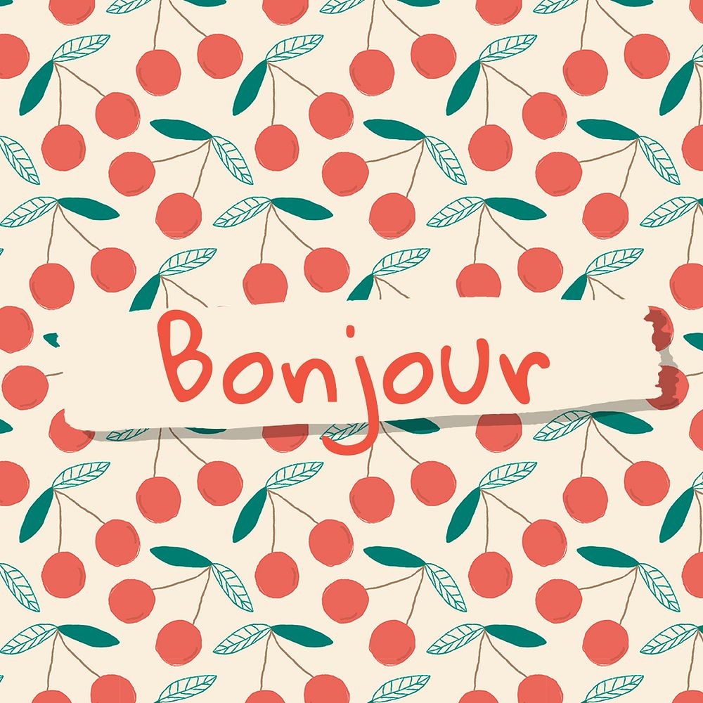 Psd quote on cherry pattern background social media post Bonjour