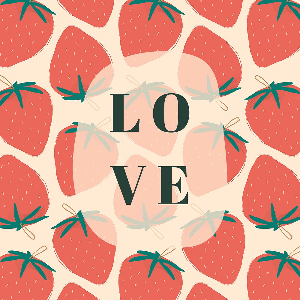 Psd quote on strawberry pattern background social media post love