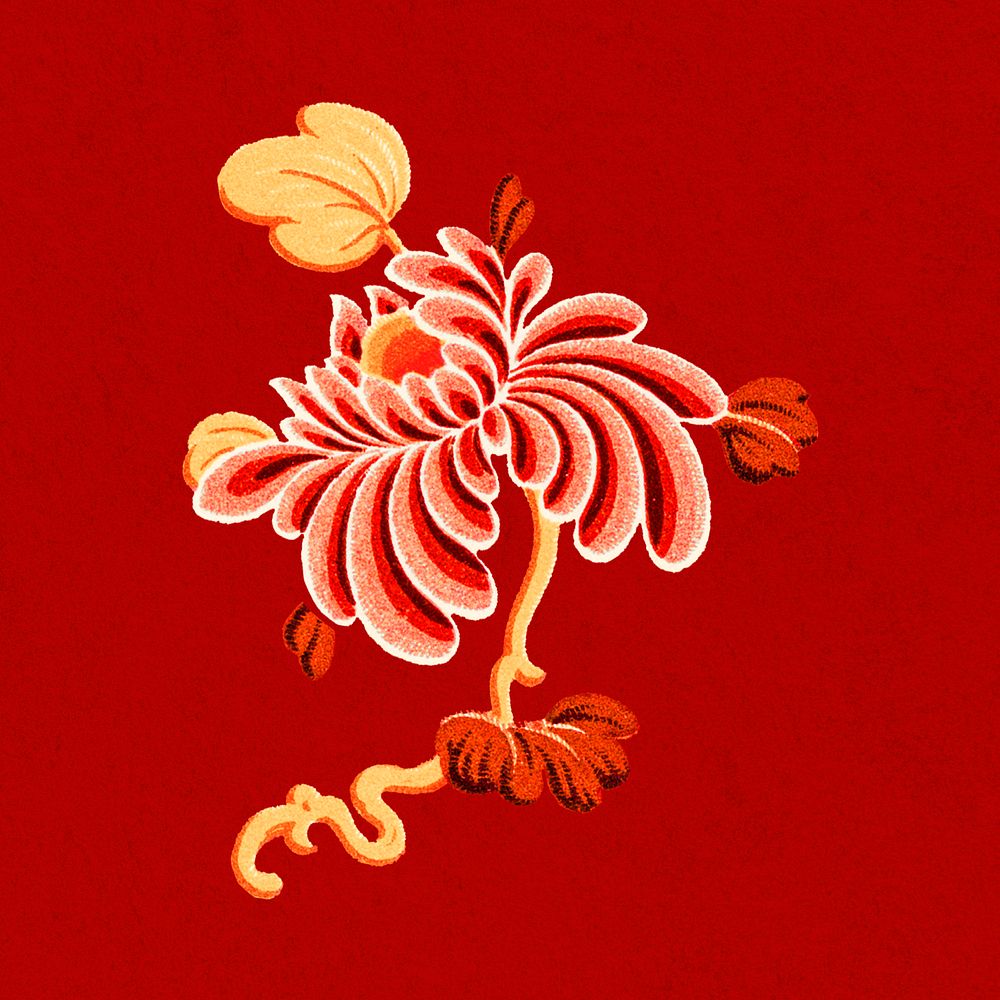 Gold red Chinese art flower decorative ornament clipart