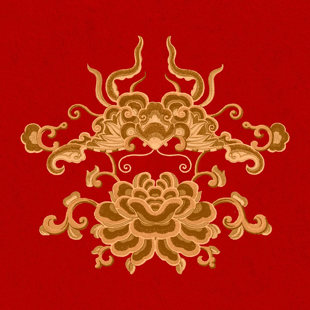 Gold red Chinese art decorative ornament clipart