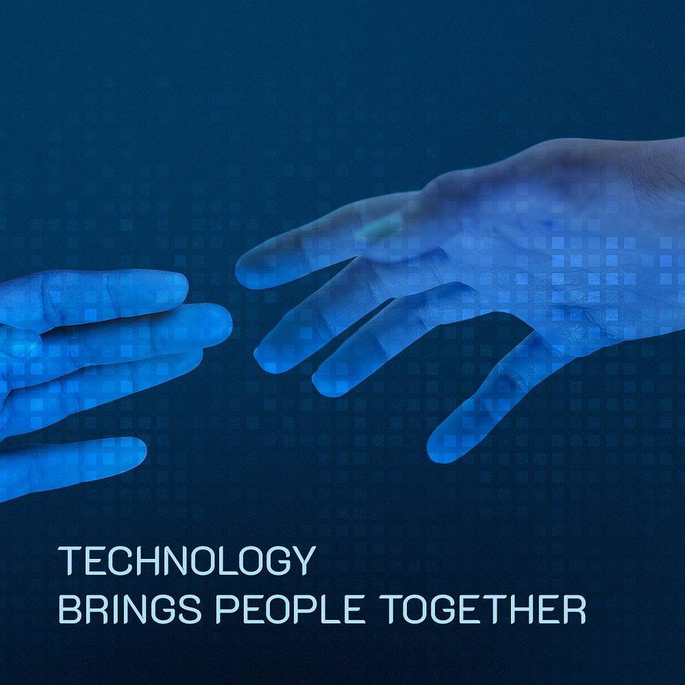 Blue reaching hands psd smart technology editable template